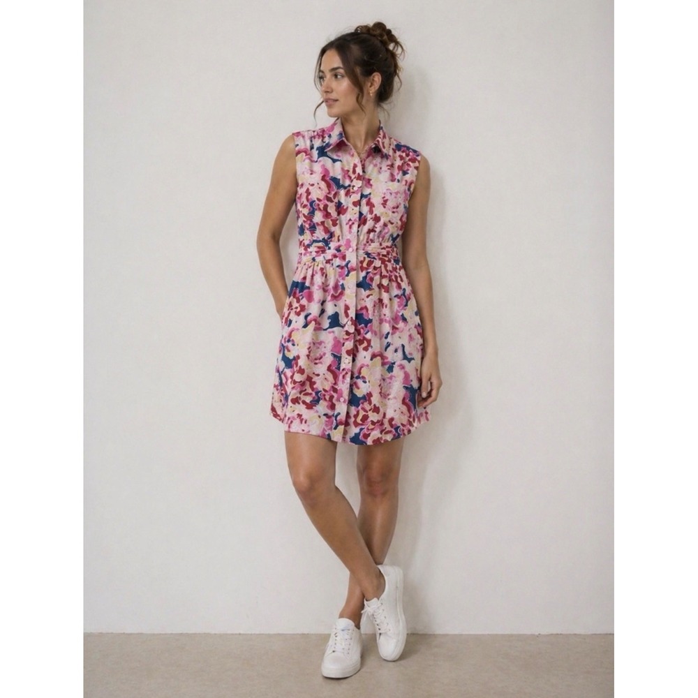 DEREK LAM 10 Crosby Cora Shirt Dress Pink Multi Size 4 NWT $375